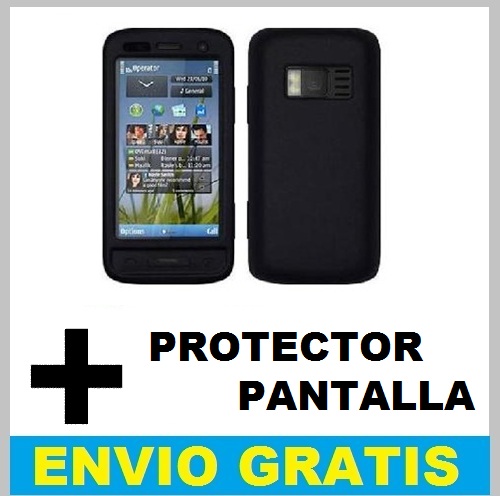 FUNDA SILICONA PARA NOKIA C6-01 + PROTECTOR PANTALLA NEGRA